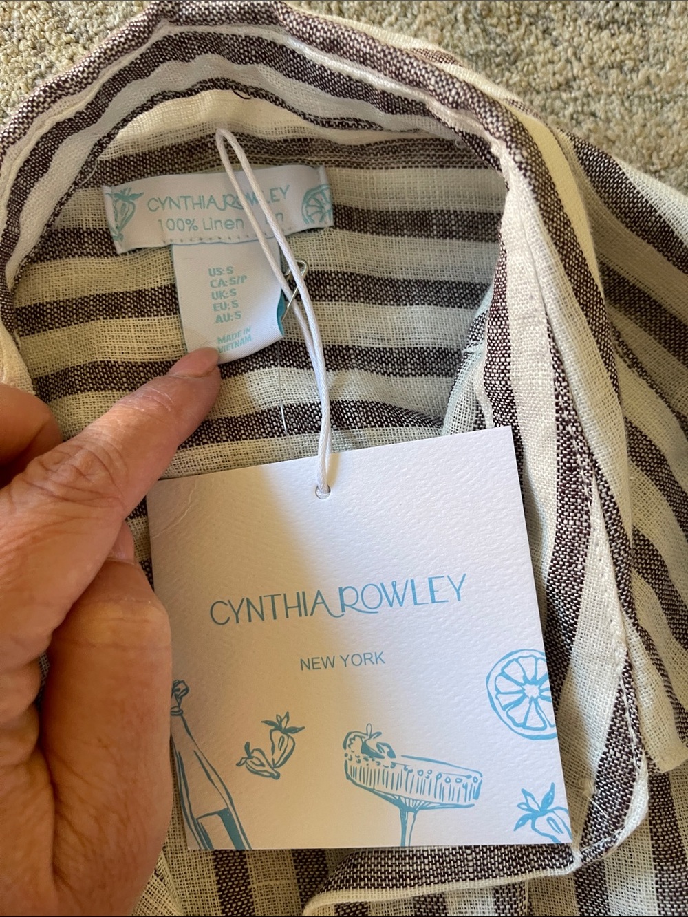 Cynthia Rowley Beige and Brown Striped Linen Button-Down Shirt - Picture 2 of 5